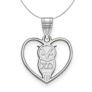 Sterling Silver Chi Omega Heart Pendant Necklace - 18 Inch